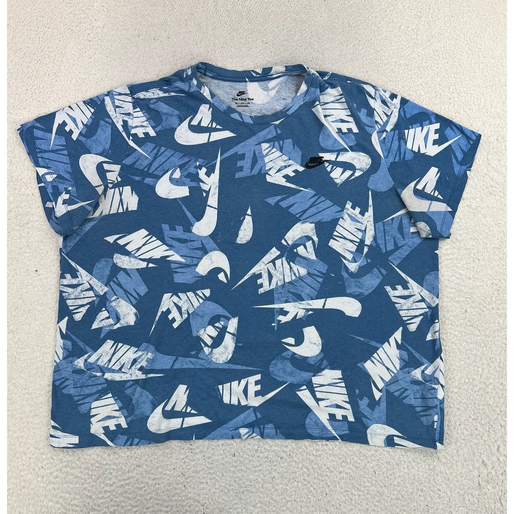 Nike Shirt Mens 3XL Blue Allover Swoosh Logo Graphic Tee The Nike Tee DM6381-407